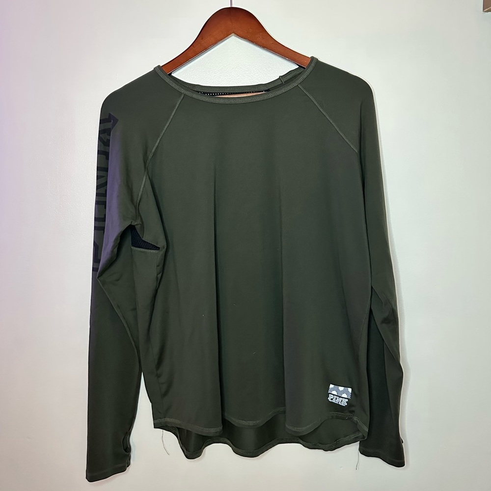 Pink Victoria Secret Green Long Sleeve Active Shirt
